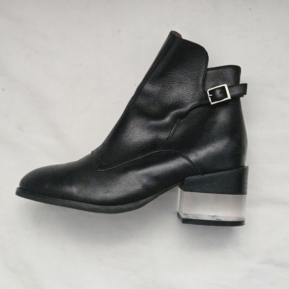 Jeffrey Campbell 100% Leather sz 5 US Clear Heel Sole Zipper Bootie Boots Shoe - Picture 6 of 15